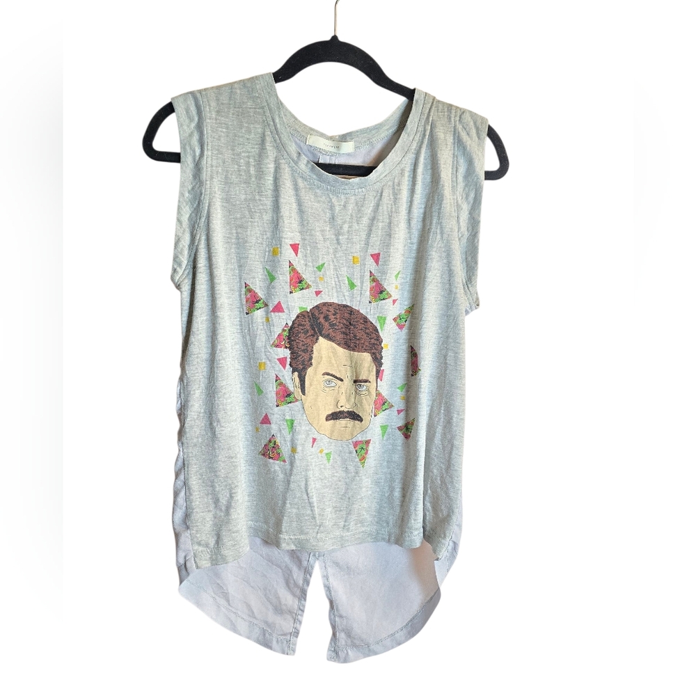 Parks And Recreation Ron Swanson Gray Graphic Tank Size Medium